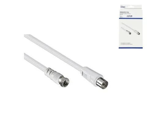 DINIC SAT Adapterkabel, F-Stecker auf Koax Kupplung, weiß, DINIC Box, 2,50m